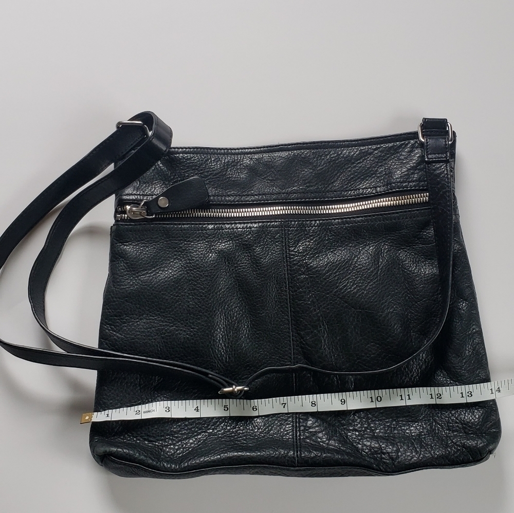 margot Black Leather Crossbody Bag with Silver Zipper